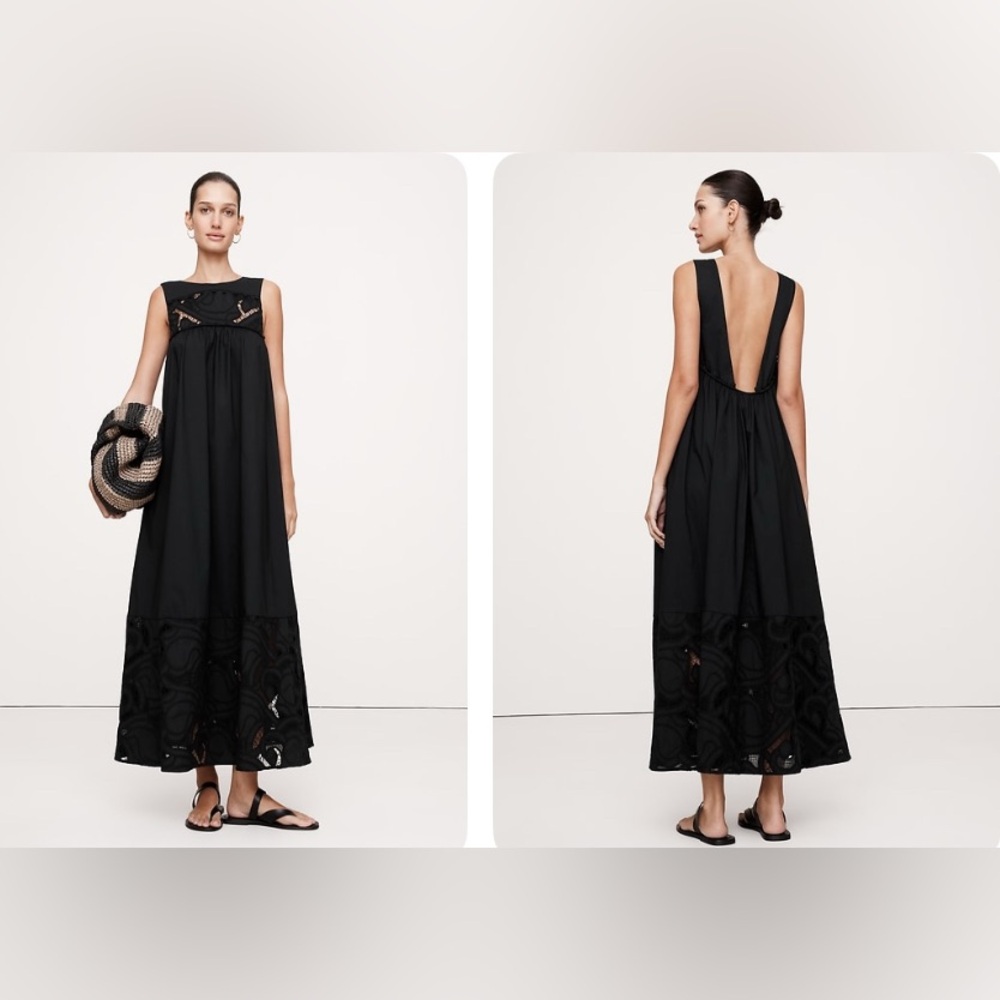 Banana Republic SOLD OUT Black Embroidered Cotton Poplin Maxi Dress - XL